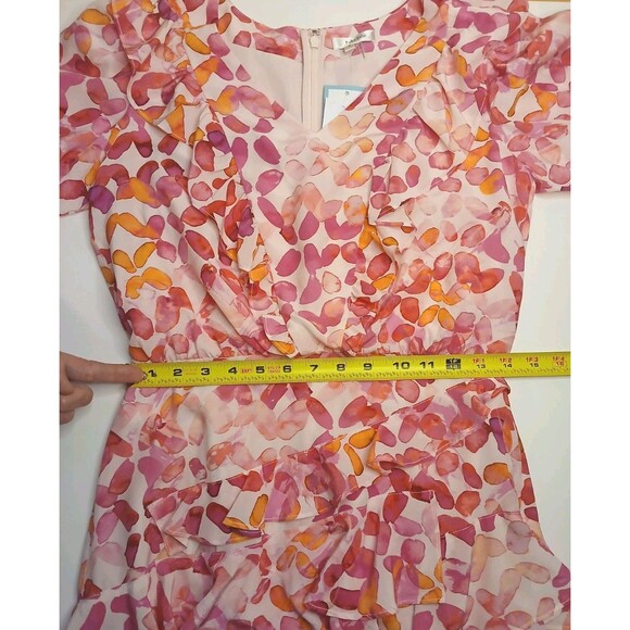 Tyler Boe Dress Sz 4 Pink Floral 100% Silk A-line Midi Ruffled Lined $388 NWT - Picture 15 of 16